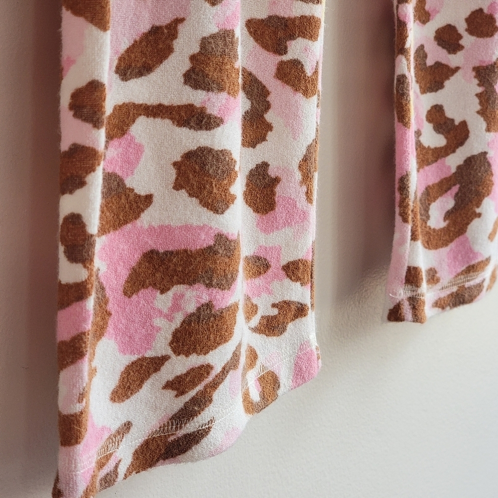 PJ Salvage Pink Leopard Print Bamboo Blend Terry Cloth Pants Beach Lounge Medium - Picture 6 of 12